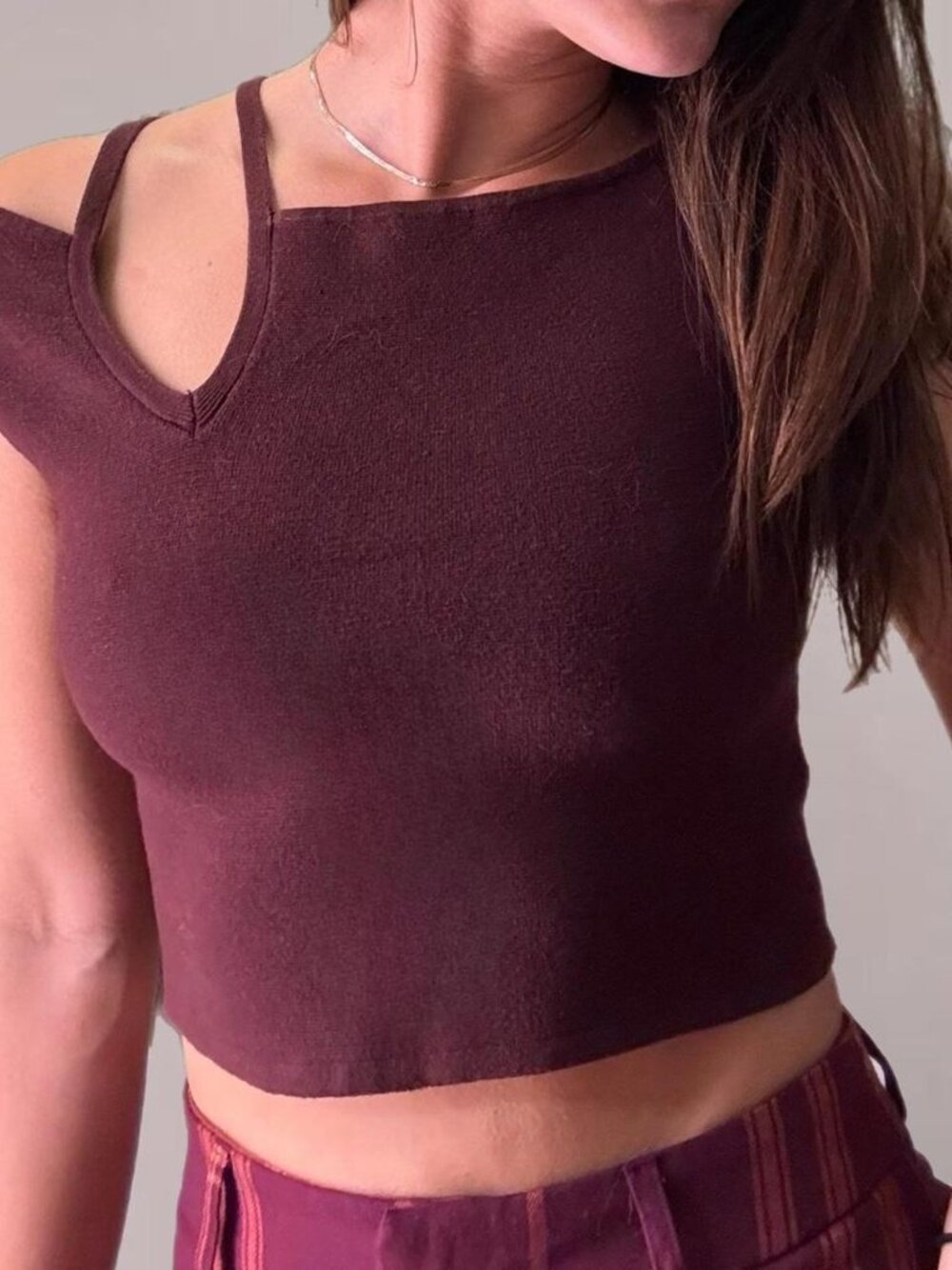 Express burgundy off shoulder crop top